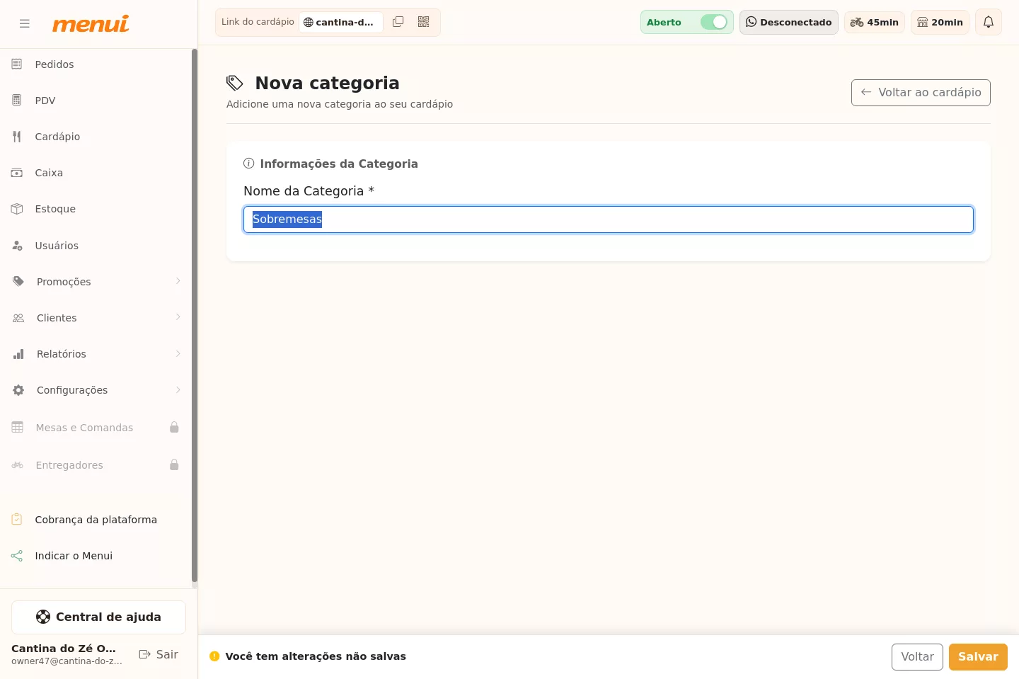 Formulário de criação de categoria