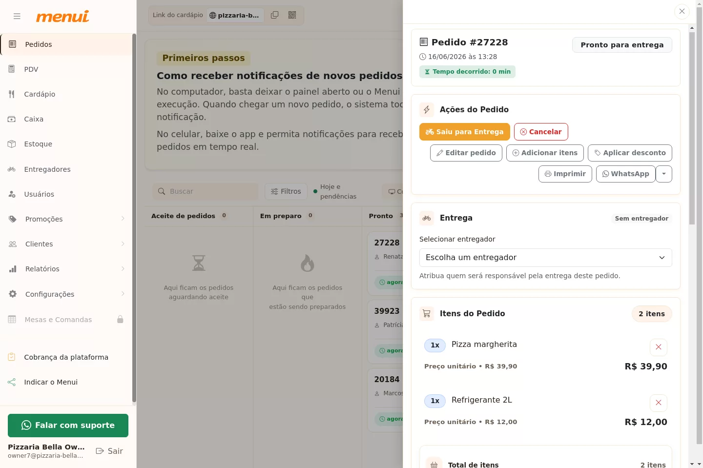 Atribuir entregador no detalhe do pedido